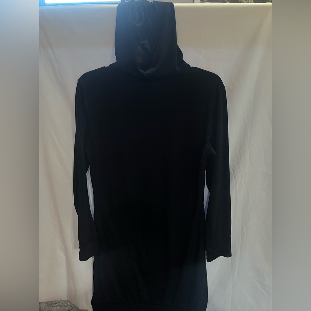 Black Hooded Long Sleeve Tunic Dress